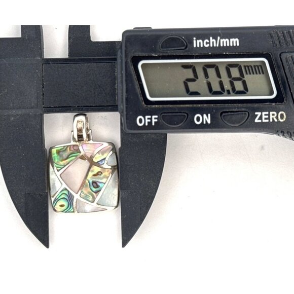 Vintage 925 Sterling Silver Abalone & Mother of Pearl Inlay Mosaic Pendant 3.3g - Picture 6 of 9